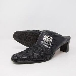 Brighton Tile Leather Embroidered Floral Slip On Heel Mule Size 7M MSRP$220